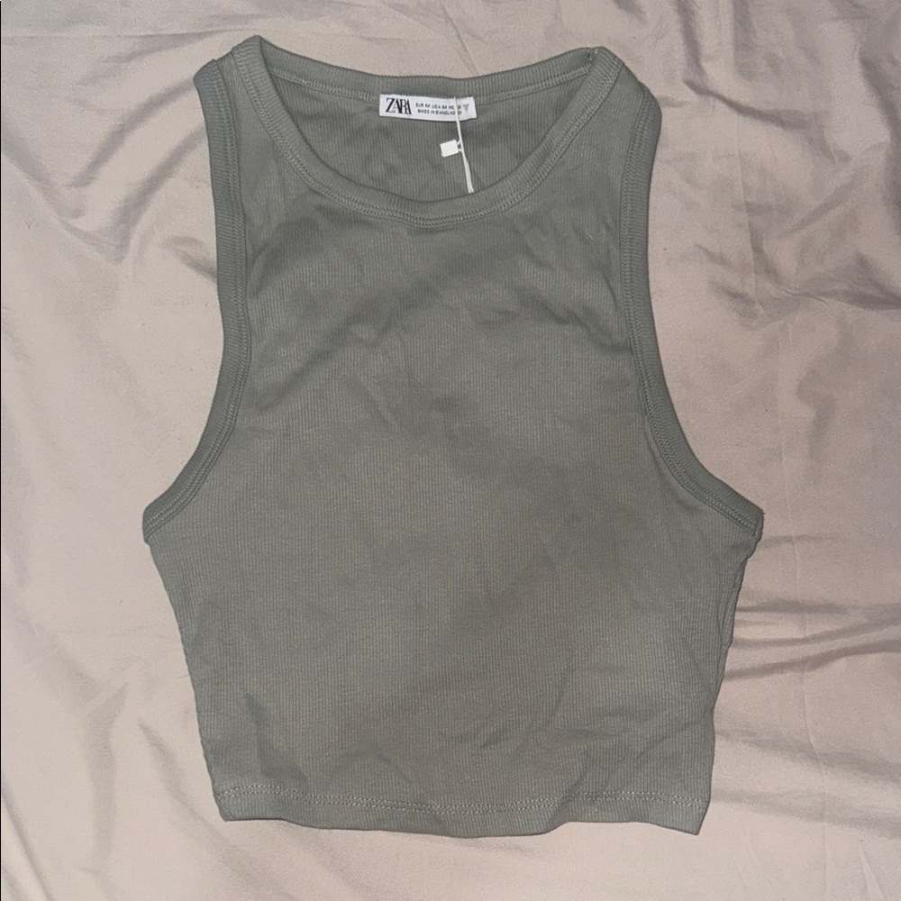 Zara Khaki Green Crop Top